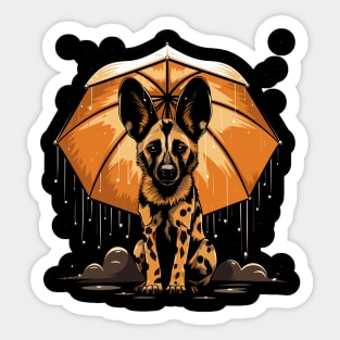 African Wild Dog Rainy Day With Umbrella Sticker